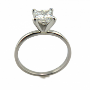GIA .90 H/SI2 Modified Square cut Diamond Solitaire in Platinum