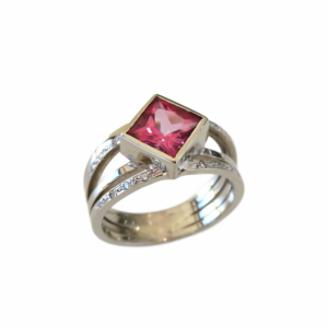Pink Tourmaline and diamonds designer ring in White gold