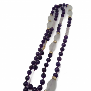 Strand of Amethyst, Frosted Rock Crystal and 14kt beads