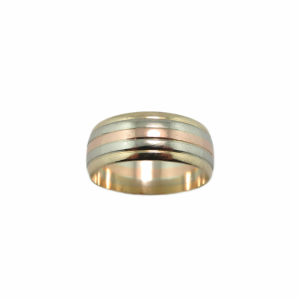 Wide wedding Band made up of 3 colors of 14kt Gold
