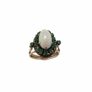 Vintage Opal and Emerald ring in Rose Gold