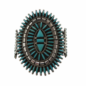 Large Zuni Needle Point Turquoise Cuff Silver bracelet