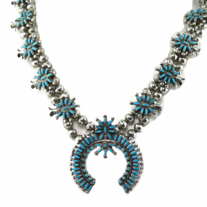 Zuni Needle Point Turquoise Squash blossom Silver Necklace