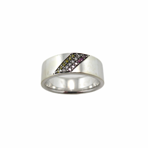 White gold band with Yellow, White  and Red stones