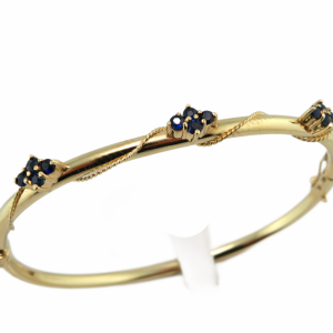 14kt Hinged Bangle Bracelet with 12 Blue Sapphires