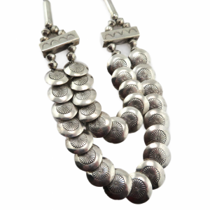 Sterling Double row stamped "Pillow" beads Native American necklace