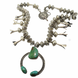 Squash Blossom necklace made with Mercury Dimes and Turquoise