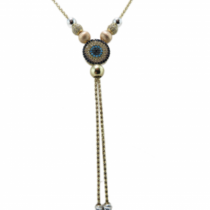 Tassel necklace with "Evil Eye" in 14kt yellow gold
