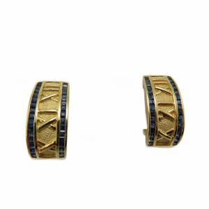 18kt Gold and Blue Sapphire hoops
