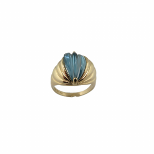 Fantasy cut Blue Topaz in 14kt Yellow gold ladies ring