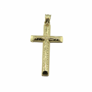 Decorative patterned Yellow gold cross 1 1/2"
