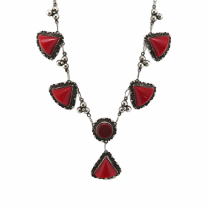 Vintage Mexico Sterling silver and Red glass Lavalier  necklace