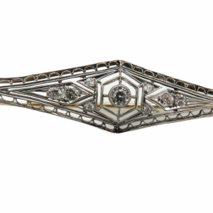 Early 1900 Filigree  Bar pin with Old Mine Cut diamonds