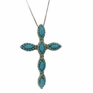 N. Dishta Sterling and Turquoise large cross pendant