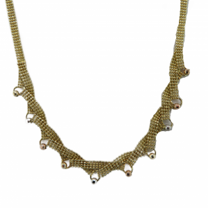 Scalloped Gold necklace 3.5mm wide beaded chain with colored gold beads