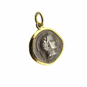 Greek/Roman  Silver Athena coin in 18KT Bezel