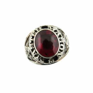 Master Mason ring in sterling silver set with Red center stone