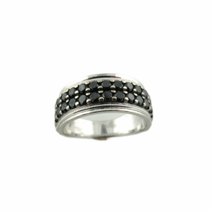 White gold wide band with 2 rows of Black diamonds