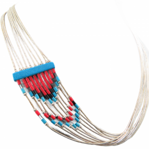 25 1/2" Multi Strand Liquid Silver Necklace with colored beads off set