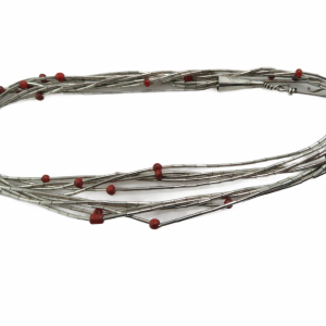 26 1/2" Twisted Liquid Silver necklace with Coral beads
