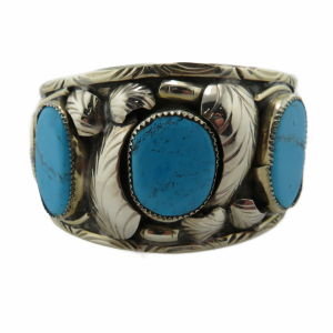 Large Navajo Sterling and Turquoise Bracelet Signed