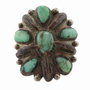 Antique Ceremonial Native American Bracelet with Green Turquoise and Bear claws