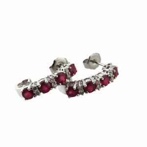 Ruby and Diamond "J" hoop earrings in white gold