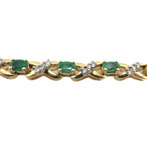 Emerald and Diamond Tennis Bracelet in14 KT Yellow gold
