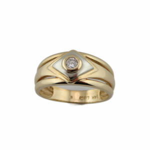 Two Tone Man's ring with center plate set with .15 Round Diamond