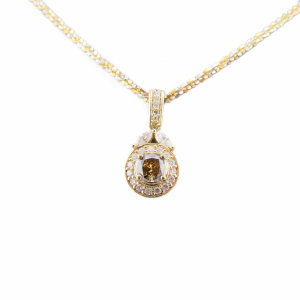 Diamond Pendant with Cognac  Center & Round & Marquise white diamonds